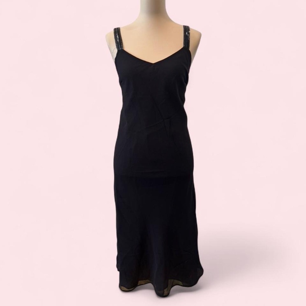 Y2K‎ NWT Mile Gabrielle Navy Midi Dress Sequin Straps Flowy Skirt Size 16